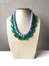 Load image into Gallery viewer, Green &amp; Periwinkle Statement Necklace, Chunky Beaded Necklace, Periwinkle Jewelry, light blue purple Necklace, blue green beaded necklace