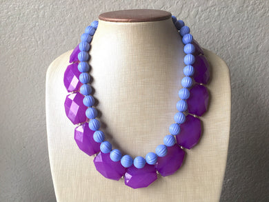 Purple & Periwinkle Statement Necklace, Chunky Beaded Necklace, Periwinkle Jewelry, light blue purple Necklace, purple beaded necklace