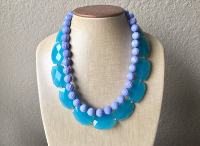 Bright Blue & Periwinkle Statement Necklace, Chunky Beaded Necklace, Periwinkle Jewelry, light blue purple Necklace, blue beaded necklace