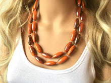 Load image into Gallery viewer, Orange &amp; Gunmetal Gray Chunky Statement Necklace, Big beaded bib jewelry, Double Strand Statement Necklace, gray orange bridesmaid wedding