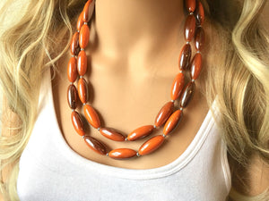 Orange & Gunmetal Gray Chunky Statement Necklace, Big beaded bib jewelry, Double Strand Statement Necklace, gray orange bridesmaid wedding