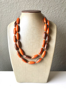 Orange & Gunmetal Gray Chunky Statement Necklace, Big beaded bib jewelry, Double Strand Statement Necklace, gray orange bridesmaid wedding