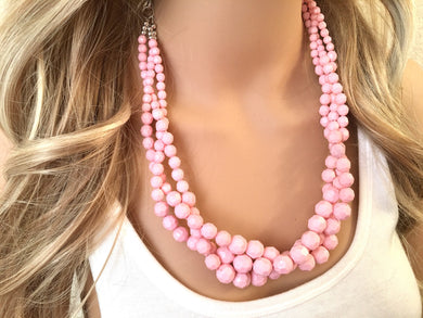 Blush Pink braided Beaded Necklace, pink Jewelry, 3 strand Chunky statement necklace, pink statement necklace, blush jewelry