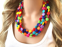 Load image into Gallery viewer, Rainbow Beaded Necklace, Colorful Jewelry, Chunky statement necklace, big beaded necklace, rainbow jewelry, rainbow baby confetti necklace