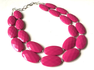 Big Bead hot pink Necklace, Double Strand Statement Jewelry, magenta blush Chunky bib bridesmaid or everyday bubble jewelry, dark pink