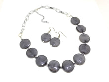 Load image into Gallery viewer, Gray Statement Necklace &amp; Earring set, gray jewelry, Your Choice of GOLD or SILVER, gray bib chunky necklace, gray faceted necklace