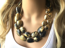 Load image into Gallery viewer, Gold DRENCHED chunky statement necklace, big beaded jewelry gifts for women bib jewelry Multi Strand gold Nugget and gray beaded necklace