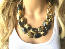 Load image into Gallery viewer, Gold DRENCHED chunky statement necklace, big beaded jewelry gifts for women bib jewelry Multi Strand gold Nugget and gray beaded necklace