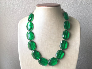 Dark Green earrings + Single Strand Big Beaded Statement Necklace, green Jewelry, green beaded necklace, green beaded necklace, bridesmaid