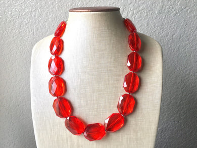 Red Single Strand Big Beaded Statement Necklace, red Jewelry, red beaded necklace, red bridesmaid necklace jewelry, red drop earrings