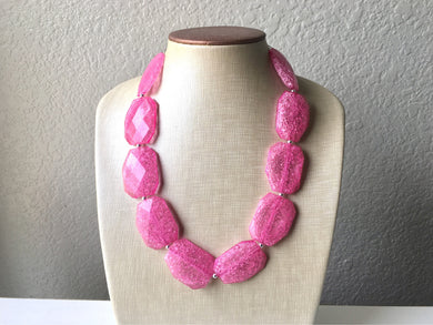 Bubblegum Crackle Pink Single Strand Big Beaded Statement Necklace, pink Jewelry set, pink earrings, pink beaded necklace, bridesmaid neckla