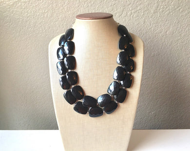 Double Black chunky statement necklace, bib jewelry black necklace, black jewelry, black beaded necklace, black bubble, black cloud necklace