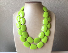 Load image into Gallery viewer, Apple Green Double Strand Big Beaded Statement Necklace, green Jewelry, green beaded necklace, green beaded necklace, bridesmaid necklace