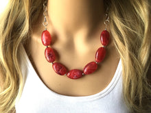 Load image into Gallery viewer, Red Statement Necklace &amp; Earrings, red jewelry, Your Choice GOLD or SILVER, red bib chunky necklace, red necklace