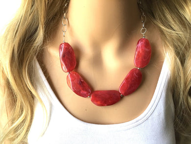 Red Statement Necklace & Earrings, red jewelry, Your Choice GOLD or SILVER, red bib chunky necklace, red necklace