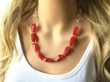 Load image into Gallery viewer, Red Statement Necklace &amp; Earrings, red jewelry, Your Choice GOLD or SILVER, red bib chunky necklace, red necklace