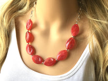 Load image into Gallery viewer, Red Statement Necklace &amp; Earrings, red jewelry, Your Choice GOLD or SILVER, red bib chunky necklace, red necklace