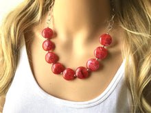 Load image into Gallery viewer, Red Statement Necklace &amp; Earrings, red jewelry, Your Choice GOLD or SILVER, red bib chunky necklace, red necklace