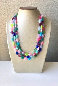 Jewel Tone Statement Necklace, chunky beaded jewelry, chunky necklace, color block beaded necklace, beaded jewelry colorful, rainbow necklac