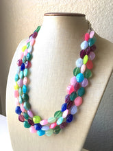 Load image into Gallery viewer, Jewel Tone Statement Necklace, chunky beaded jewelry, chunky necklace, color block beaded necklace, beaded jewelry colorful, rainbow necklac