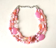 Load image into Gallery viewer, Extra Chunky Blush Statement Necklace, multi strand bright jewelry, chunky statement necklace, coral necklace, blush pink necklace jewelry