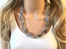 Load image into Gallery viewer, Gray Big Bead Necklace, multi Strand Statement Jewelry, gray Chunky bib, bridesmaid necklace, gray jewelry, beaded long necklace