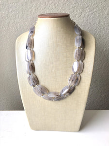 Gray Big Bead Necklace, multi Strand Statement Jewelry, gray Chunky bib, bridesmaid necklace, gray jewelry, beaded long necklace