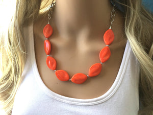 Orange Statement Necklace & earring set, orange jewelry, Your Choice GOLD or SILVER, orange bib chunky necklace, bright orange round necklac