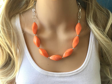 Orange Statement Necklace & earring set, orange jewelry, Your Choice GOLD or SILVER, orange bib chunky necklace, bright orange round necklac