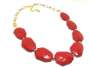 Red Statement Necklace & Earrings, red jewelry, Your Choice GOLD or SILVER, red bib chunky necklace, red necklace