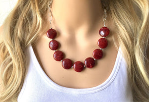 Deep Red Statement Necklace & Earrings, red jewelry, Your Choice GOLD or SILVER, red bib chunky necklace, red necklace, Crimson Jeweley Set