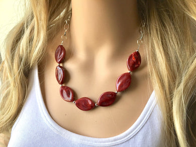 Deep Red Statement Necklace & Earrings, red jewelry, Your Choice GOLD or SILVER, red bib chunky necklace, red necklace, Crimson Jeweley Set