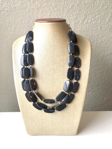 Black Big Bead Necklace, multi Strand Statement Jewelry, black Chunky bib, bridesmaid necklace, black jewelry, beaded jewelry