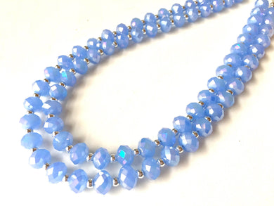 Baby Blue & Silver Glass crystal necklace, multi strand formal jewelry, blue wedding Chunky Statement Necklace, light blue beaded jewelry