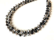 Load image into Gallery viewer, Black &amp; Silver Glass crystal necklace, multi strand formal jewelry, black wedding Chunky Statement Necklace, silver black beaded jewelry