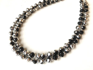 Black & Silver Glass crystal necklace, multi strand formal jewelry, black wedding Chunky Statement Necklace, silver black beaded jewelry