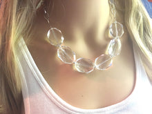 Load image into Gallery viewer, Clear Statement Necklace &amp; Earring Set, white jewelry, Your Choice of GOLD or SILVER, translucent bib chunky necklace, clear necklace