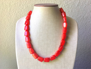 Beaded red jewelry set, Single Strand Statement Jewelry, bright lipstick red Chunky bib bridesmaid, red necklace, red earrings beaded