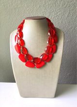 Load image into Gallery viewer, Red Necklace, multi strand jewelry, big beaded chunky statement necklace, red jewelry, bridesmaid necklace, bib necklace