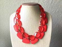 Load image into Gallery viewer, Red Necklace, multi strand jewelry, big beaded chunky statement necklace, red jewelry, bridesmaid necklace, bib necklace