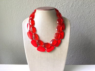 Red Necklace, multi strand jewelry, big beaded chunky statement necklace, red jewelry, bridesmaid necklace, bib necklace
