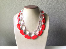 Load image into Gallery viewer, Clear &amp; Red Necklace, multi strand jewelry, big beaded chunky statement necklace, red jewelry, bridesmaid necklace, bib necklace, resin bead