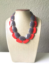 Load image into Gallery viewer, Gray &amp; Red Necklace, multi strand jewelry, big beaded chunky statement necklace, red jewelry, bridesmaid necklace, bib necklace, gray beaded