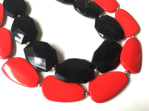 Black & Red Necklace, multi strand jewelry, big beaded chunky statement necklace, red jewelry, bridesmaid necklace, bib necklace, black bead