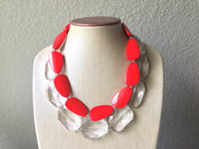 Load image into Gallery viewer, Clear &amp; Red Necklace, multi strand jewelry, big beaded chunky statement necklace, red jewelry, bridesmaid necklace, bib necklace, resin bead