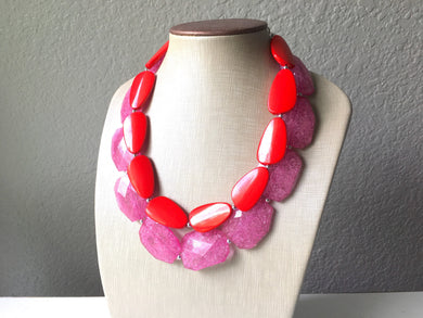 Pink & Red Necklace, multi strand jewelry, big beaded chunky statement necklace, Valentine's Day jewelry, bridesmaid necklace, bib necklace