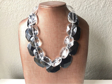 Black and Clear Necklace, Double strand black jewelry, big beaded chunky statement necklace, black necklace, black jewelry, bridesmaid jewel