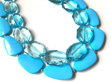 Load image into Gallery viewer, Sky Blue Necklace, double strand jewelry, big beaded chunky statement necklace, blue necklace, turquoise jewelry, resin jewelry