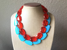 Load image into Gallery viewer, Red &amp; Turquoise Necklace, double strand jewelry, big beaded chunky statement necklace, blue necklace, turquoise jewelry, red jewelry