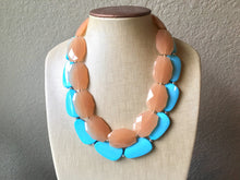 Load image into Gallery viewer, Champagne &amp; Turquoise Statement Necklace, Chunky Beaded Necklace, turquoise Jewelry, Spring Jewelry, blue Necklace, champagne beaded necklac